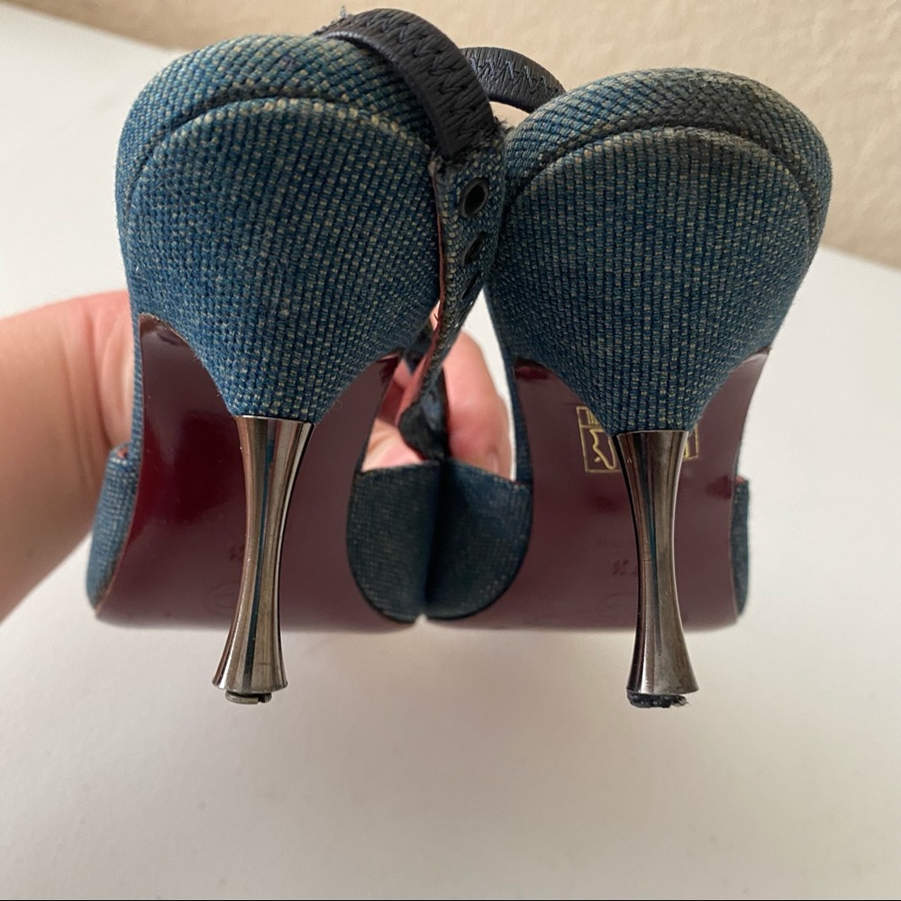 CHANEL Denim Blue Slingback Heels with Red Interior - Picture 14 of 16